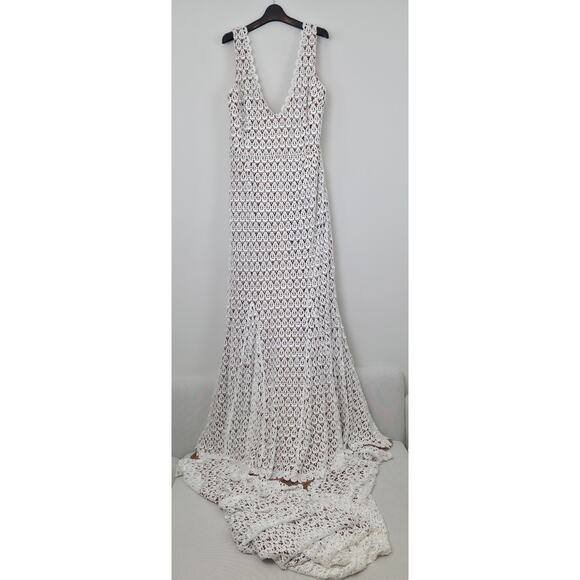 Daughters of Simone Anthro Nude Nev Crochet Lace Wedding Lined Boho Gown 4XL - Picture 2 of 12
